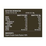 Lotus Organic Pumpkin Seeds Pepitas 500g rear label and nutrition information panel