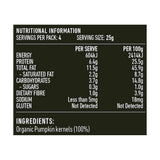 Lotus Organic Pumpkin Seeds Pepitas 100g rear label and nutrition information panel