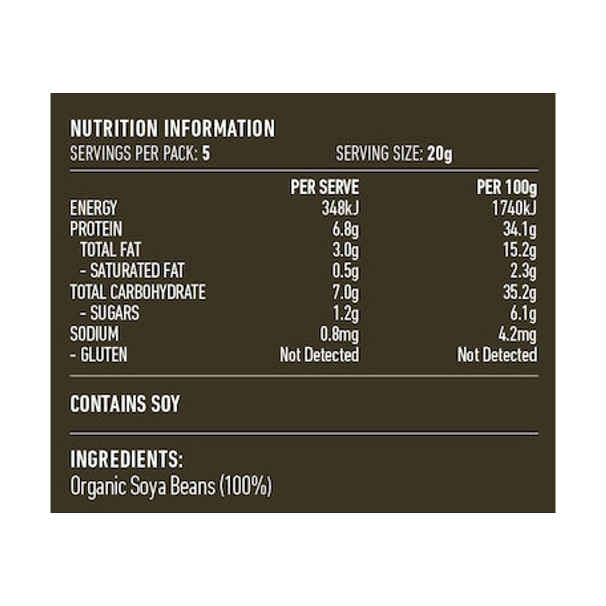 Lotus Organic Soy Beans 500g rear label and nutrition information panel