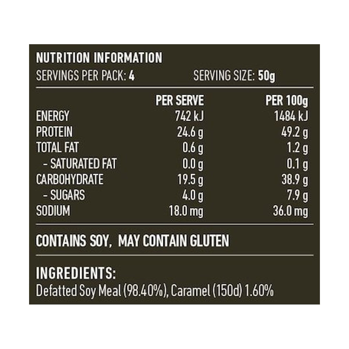 Lotus Organic Textured Soy Protein Coarse 200g rear label and nutrition information panel