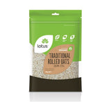 Lotus Organic Traditional Rolled Oats Creamy Style 750g front pack on white background