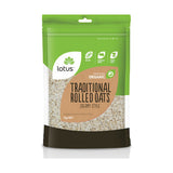 Lotus Organic Traditional Rolled Oats Creamy Style 1kg front pack on white background
