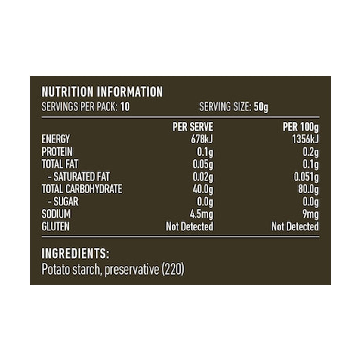 Lotus Potato Starch 500g rear label and nutrition information panel