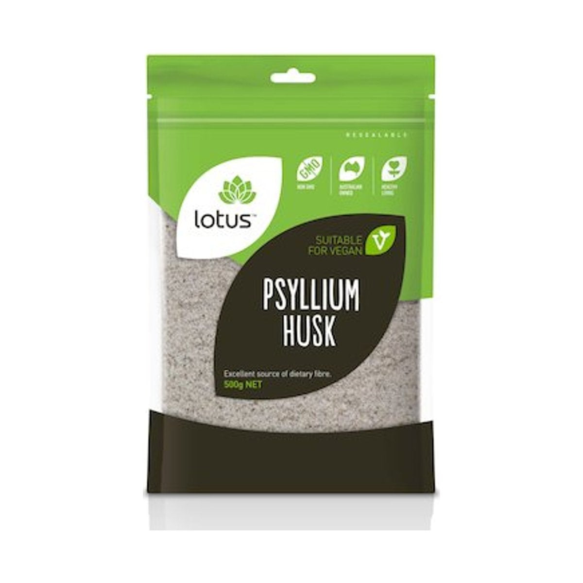Lotus Psyllium Husks 500g front pack on white background