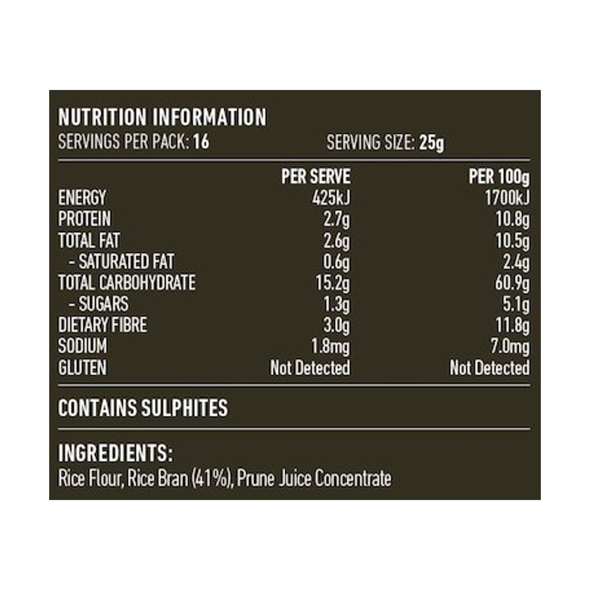 Lotus Rice Bran Cereal 400g rear label and nutrition information panel