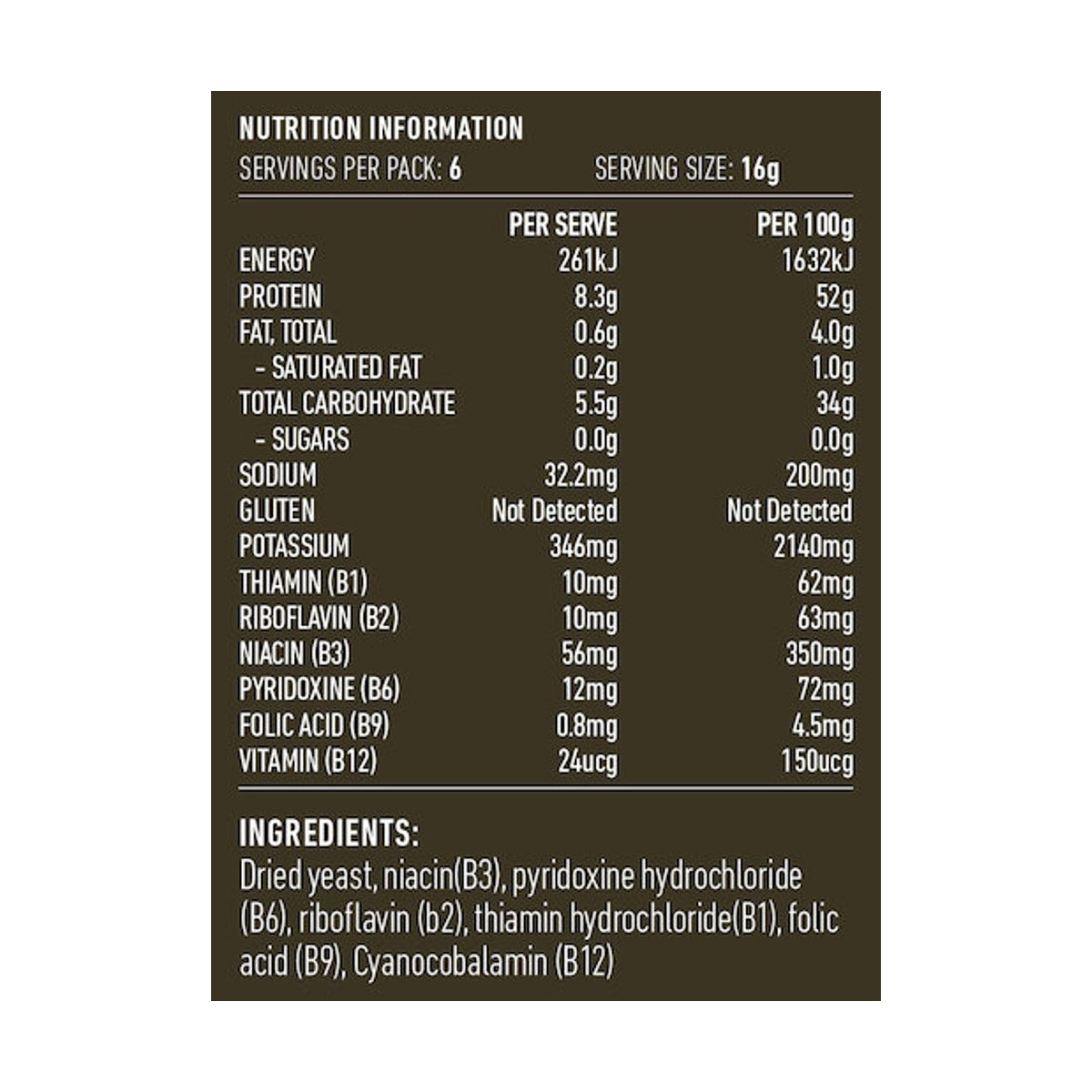 Lotus Savoury Yeast Flakes 100g rear label and nutrition information panel