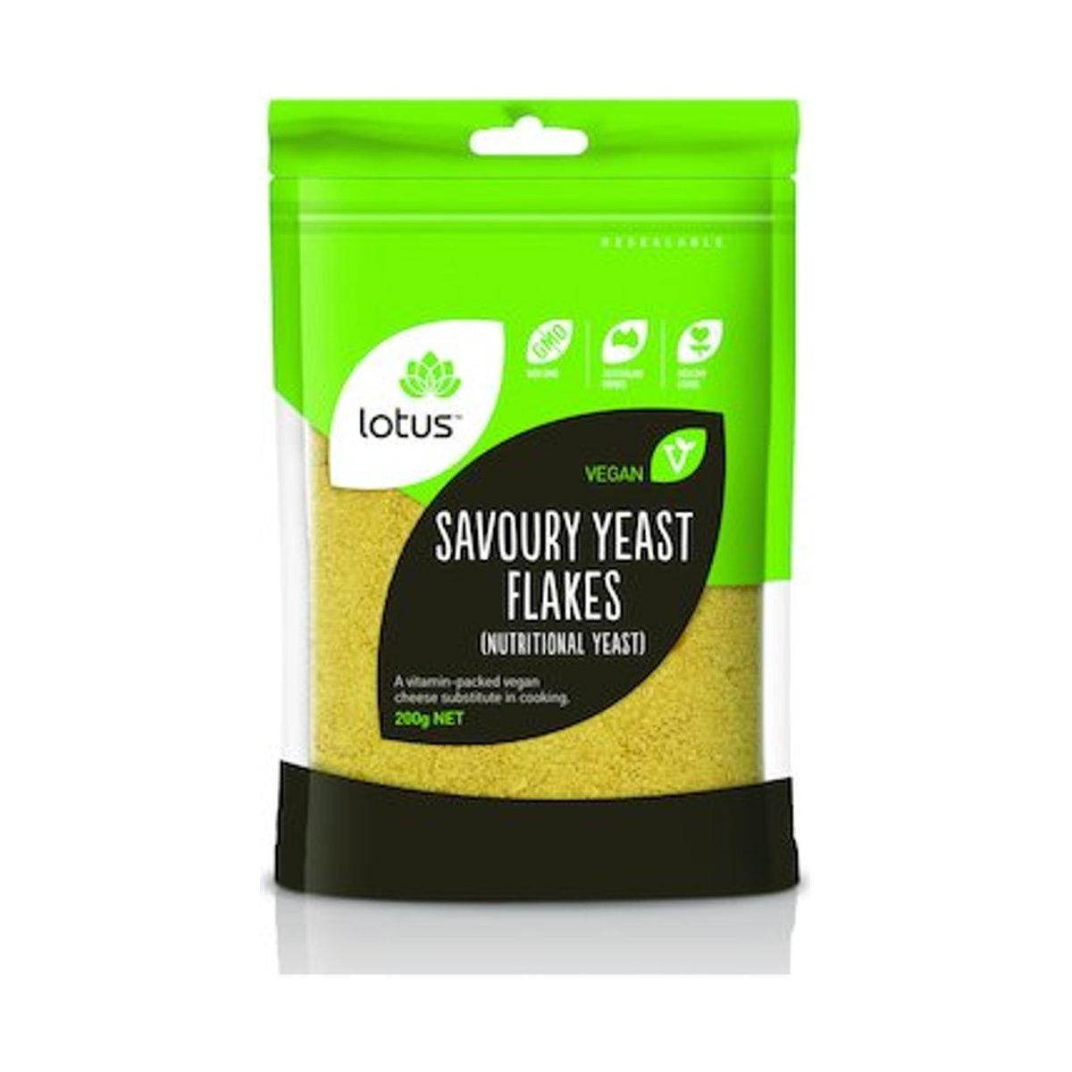 Lotus Savoury Yeast Flakes 200g front pack on white background