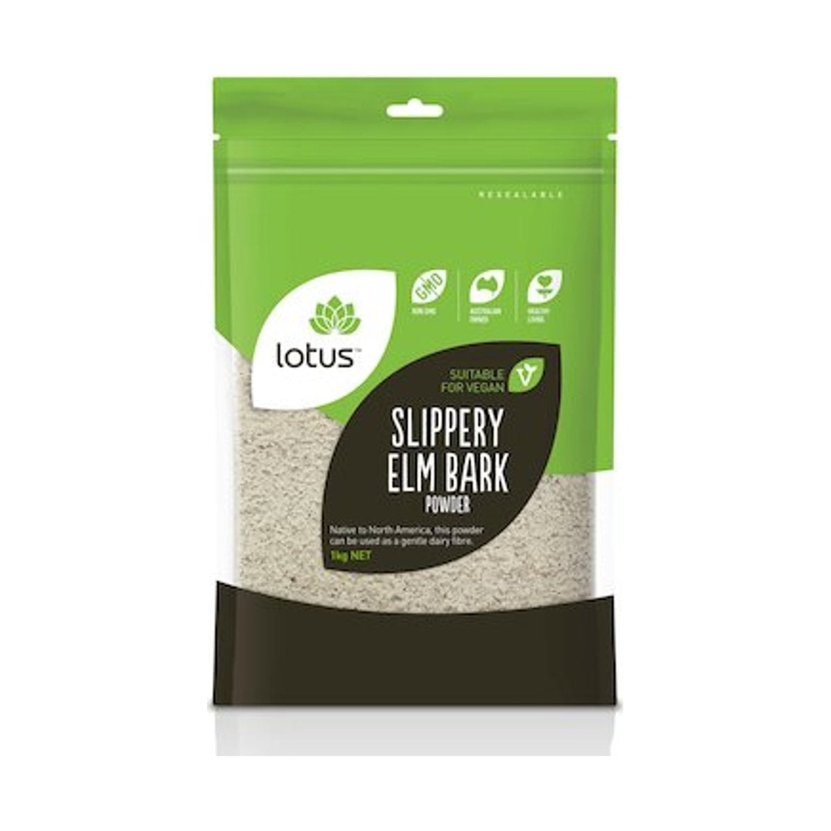 Lotus Slippery Elm Bark Powder 1kg front pack on white background