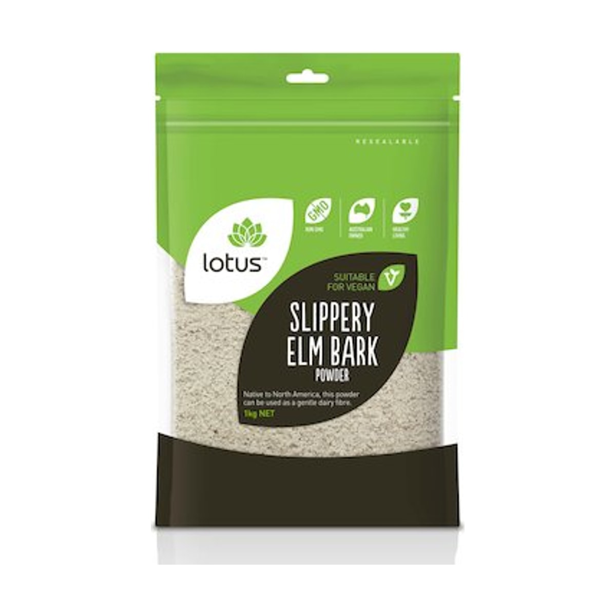 Lotus Slippery Elm Bark Powder 1kg front pack on white background