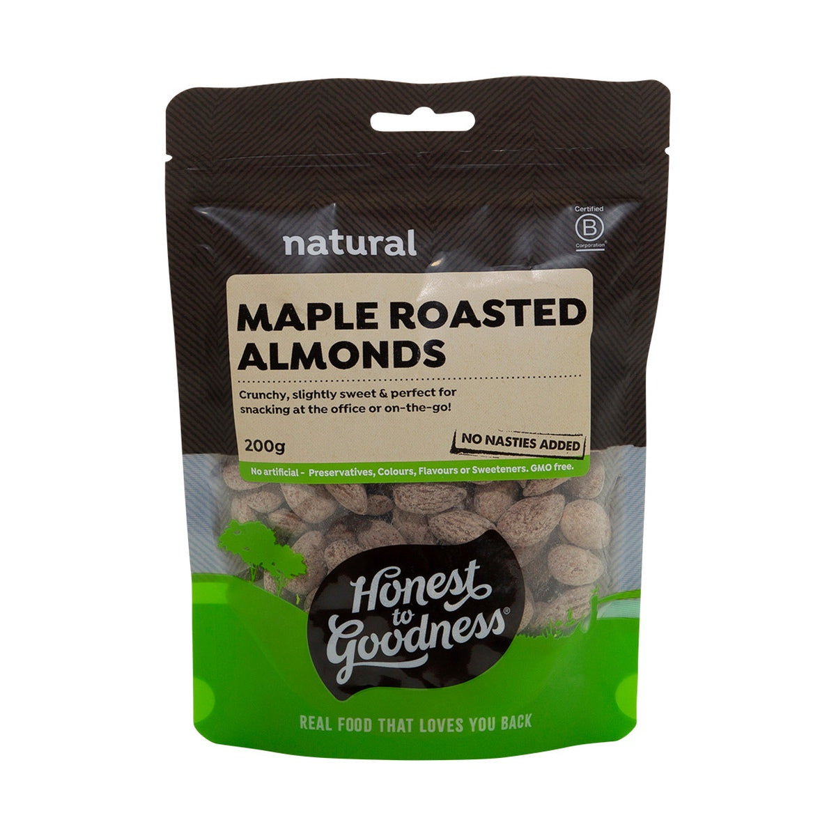 Honest to Goodness Maple Roasted Almonds 200g front pack