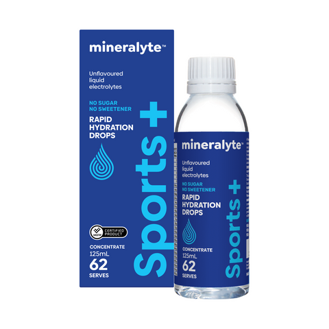 Mineralyte Sports+ Unflavoured Electrolyte Drops Concentrate 125ml bottle and box