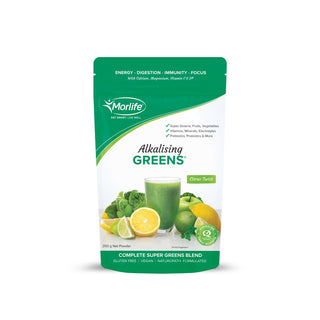 Morlife Alkalising Greens® Citrus Twist 200g front pack on white background