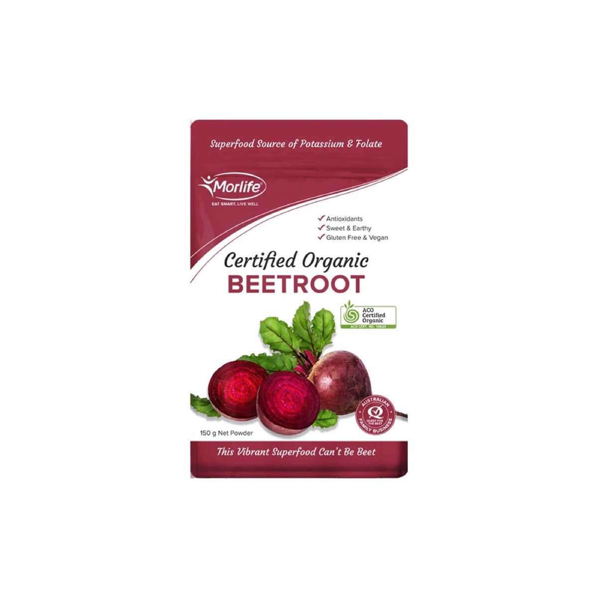Morlife Beetroot Powder Certified Organic front pack on white background