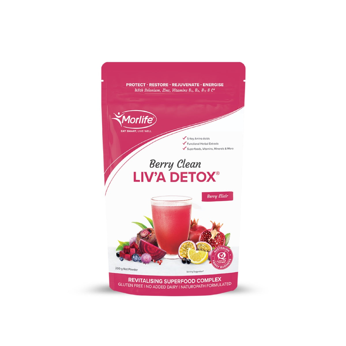 Morlife Berry Clean Liv'a Detox front pack on white background