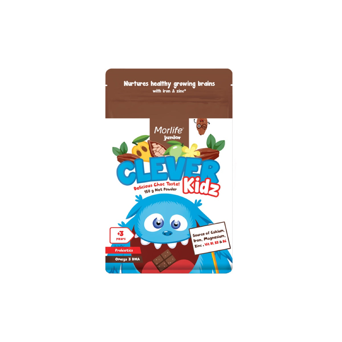 Morlife Clever Kidz Chocolate Drink front pack on white background