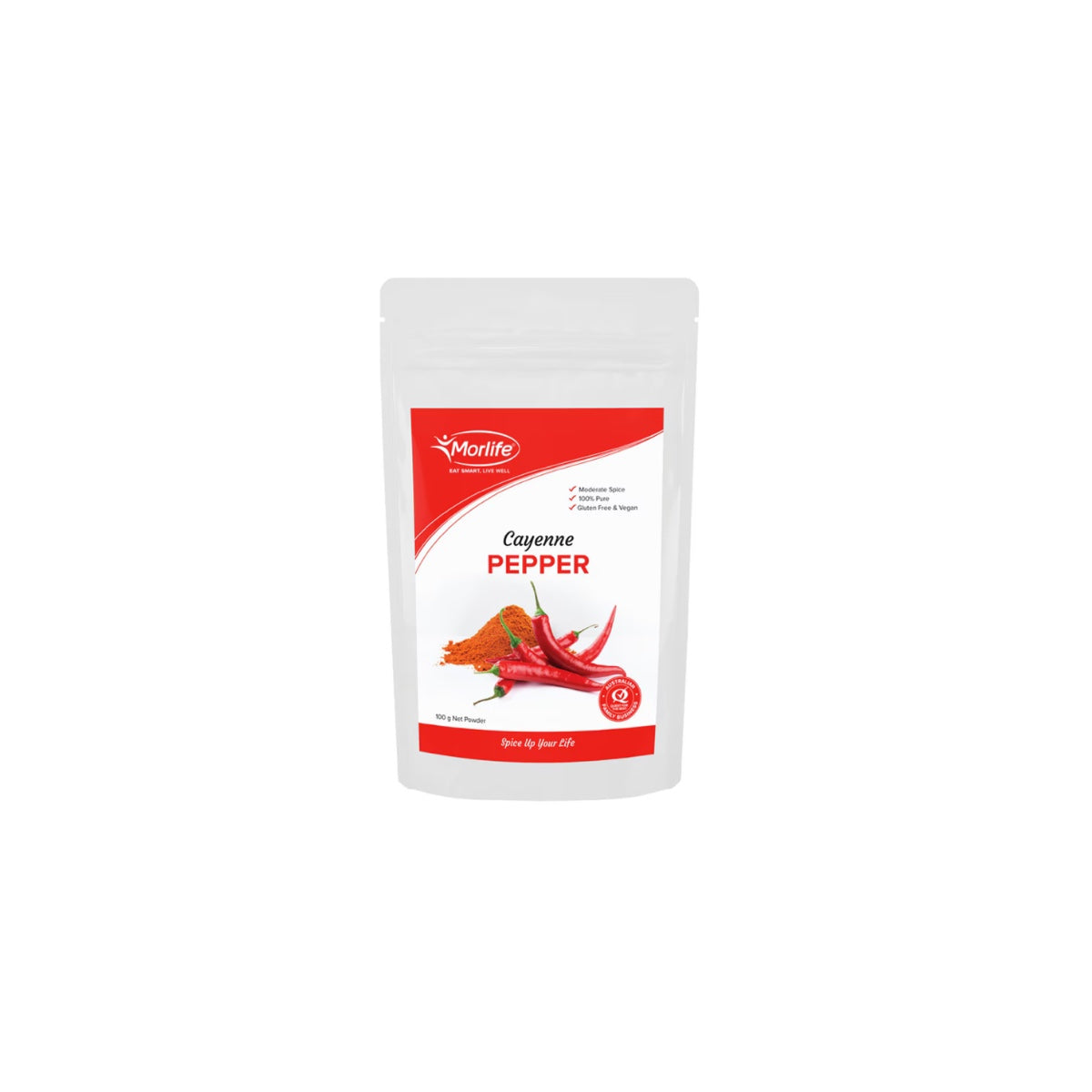 Morlife Ground Cayenne Pepper 100g front pack on white background