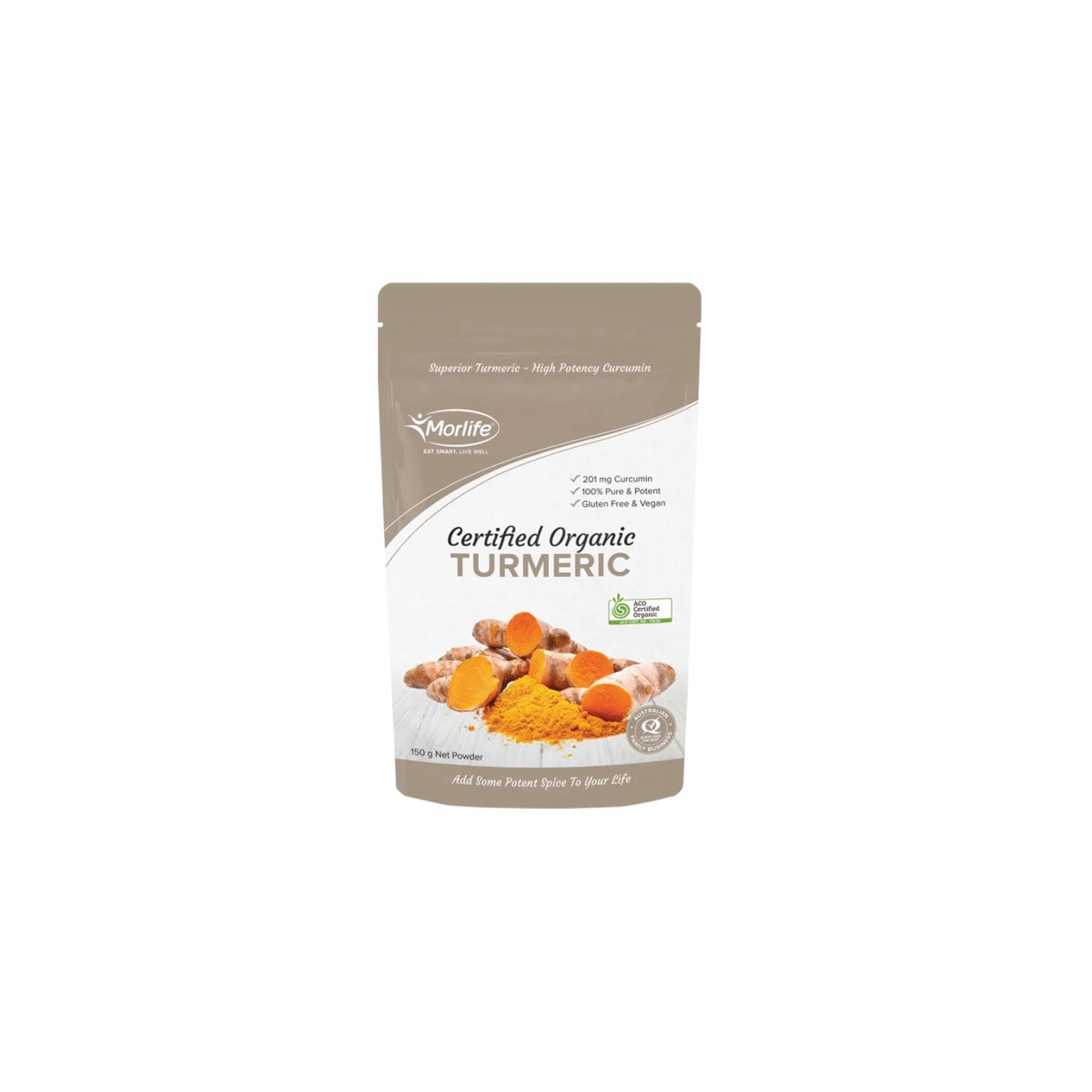 Morlife Organic Turmeric 150g front pack on white background
