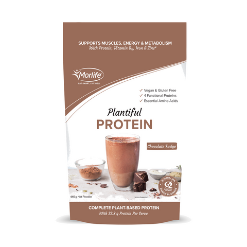 Morlife Plantiful Protein Chocolate Fudge 440g front pouch