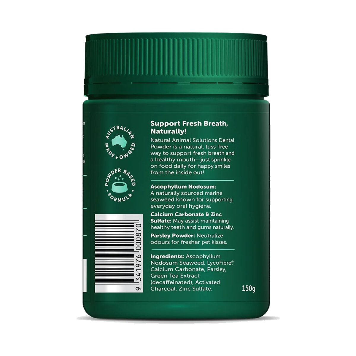 Natural Animal Solutions Dental Powder 150g – ingredients label