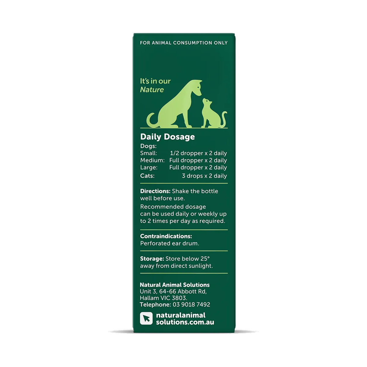 Natural Animal Solutions Ear Clear 50ml – directions and storage carton