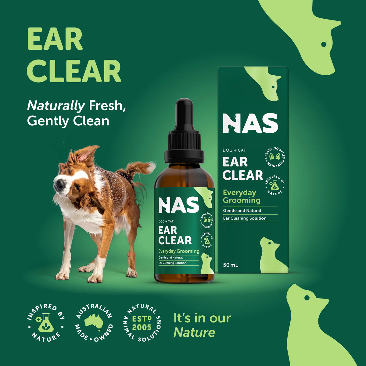 Natural Animal Solutions Ear Clear 50ml – supplier lifestyle graphic