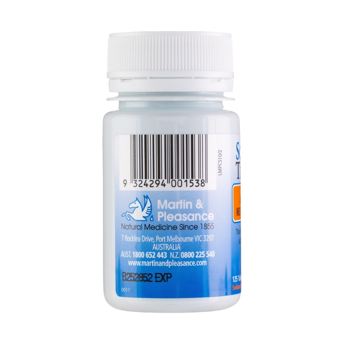 Schuessler Tissue Salts Nat Phos Acid Neutraliser 125 Tablets — barcode and manufacturer label