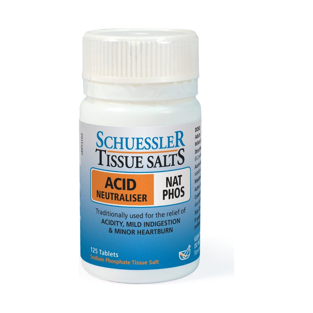 Schuessler Tissue Salts Nat Phos Acid Neutraliser 125 Tablets — front bottle on white background