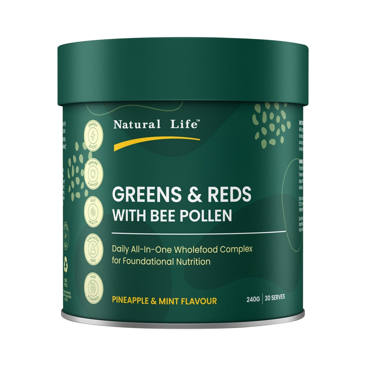 Natural Life Greens & Reds with Bee Pollen Pineapple & Mint 240g product image