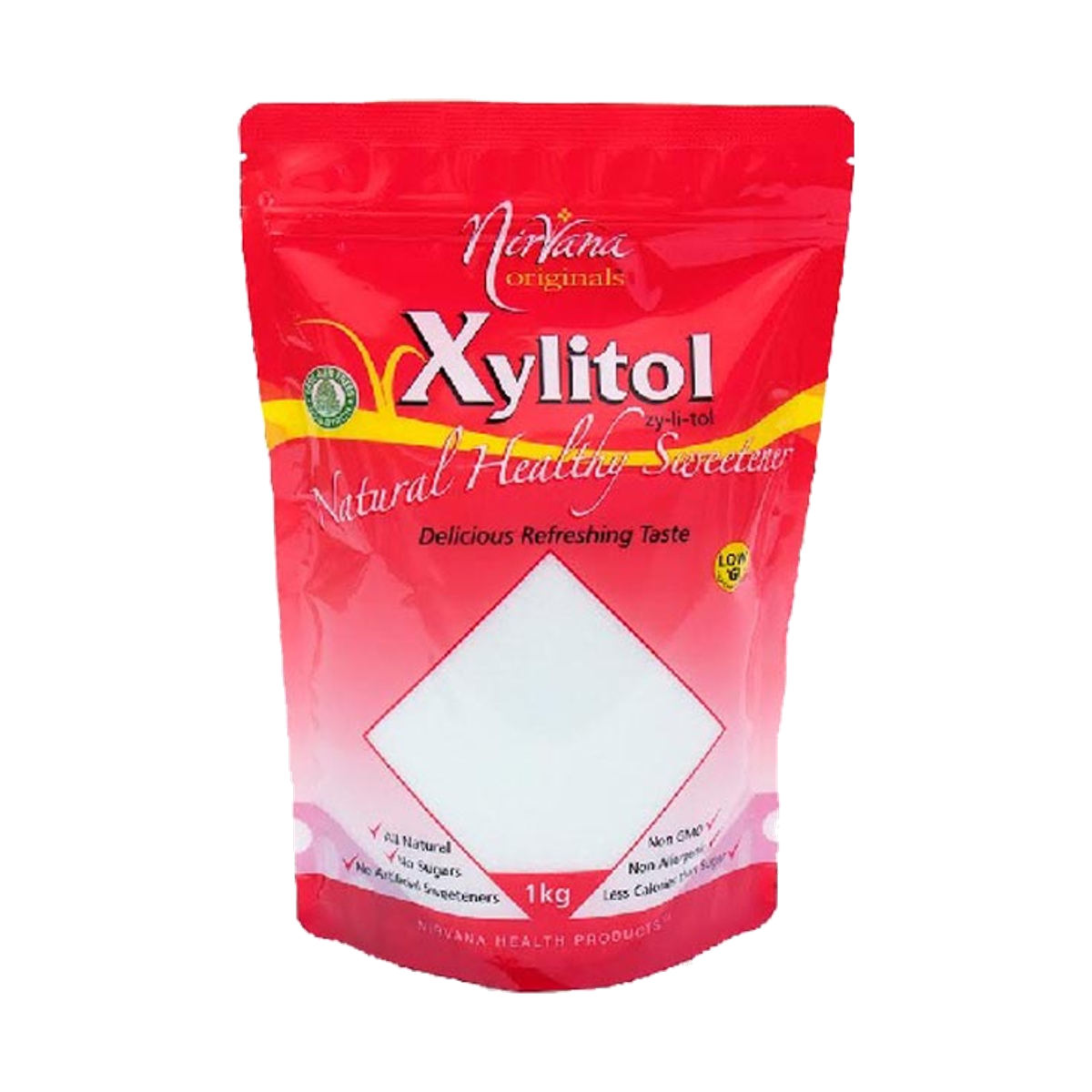 Nirvana Originals Xylitol 1kg resealable pouch, front view