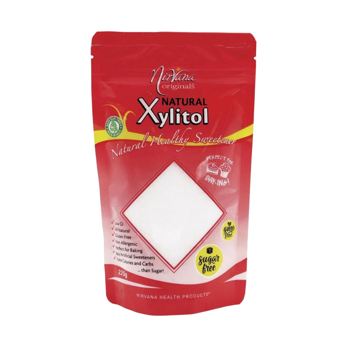 Nirvana Originals Xylitol 225g resealable pouch, front view