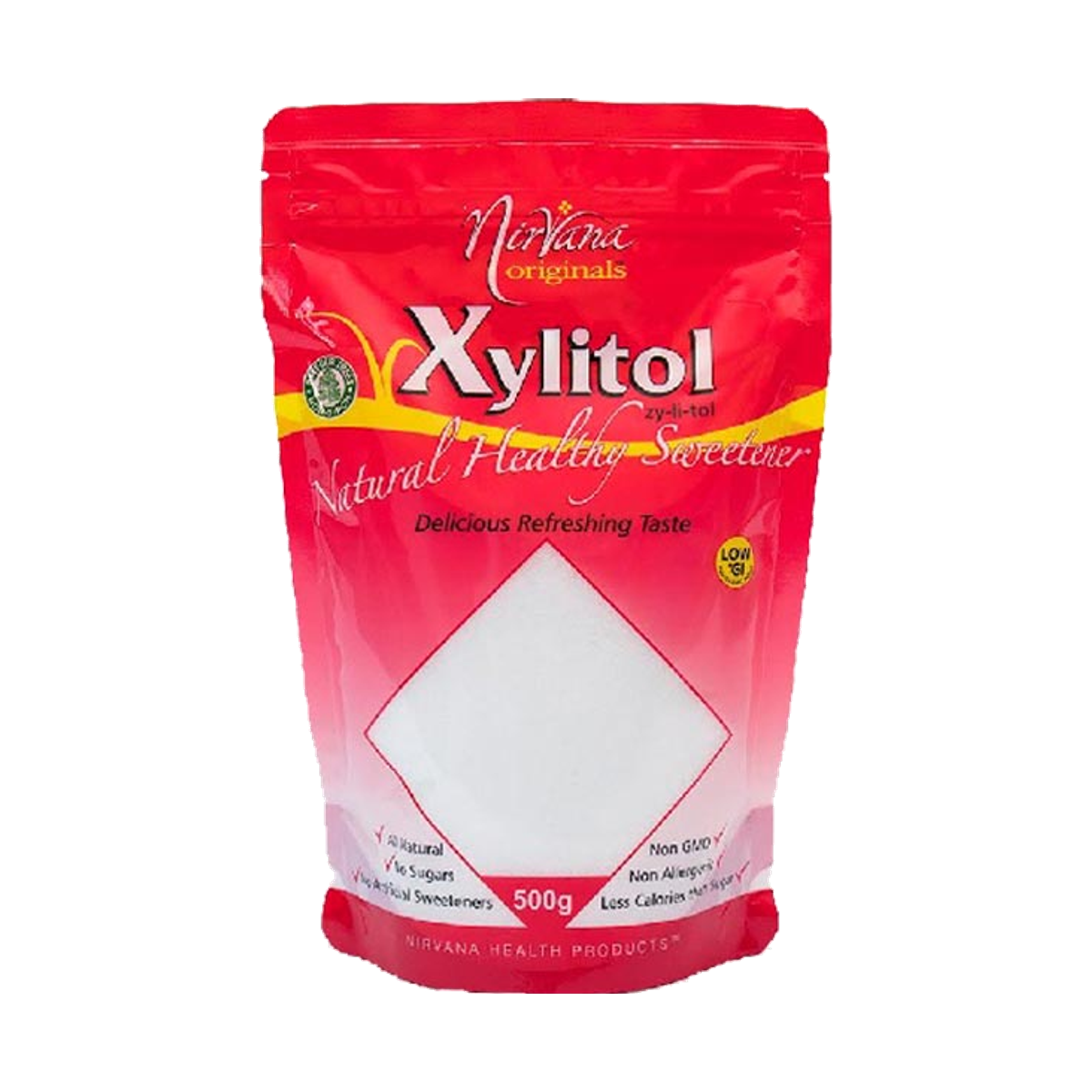 Nirvana Originals Xylitol 500g resealable pouch, front view