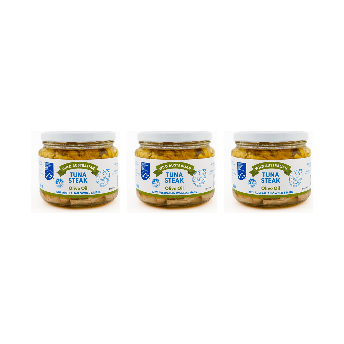 Little Tuna Wild Australian Tuna Steak in Olive Oil 290g — 3 matching jars