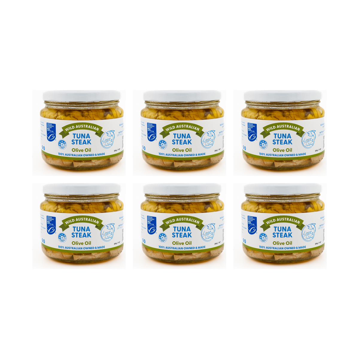 Little Tuna Wild Australian Tuna Steak in Olive Oil 290g — 6 matching jars
