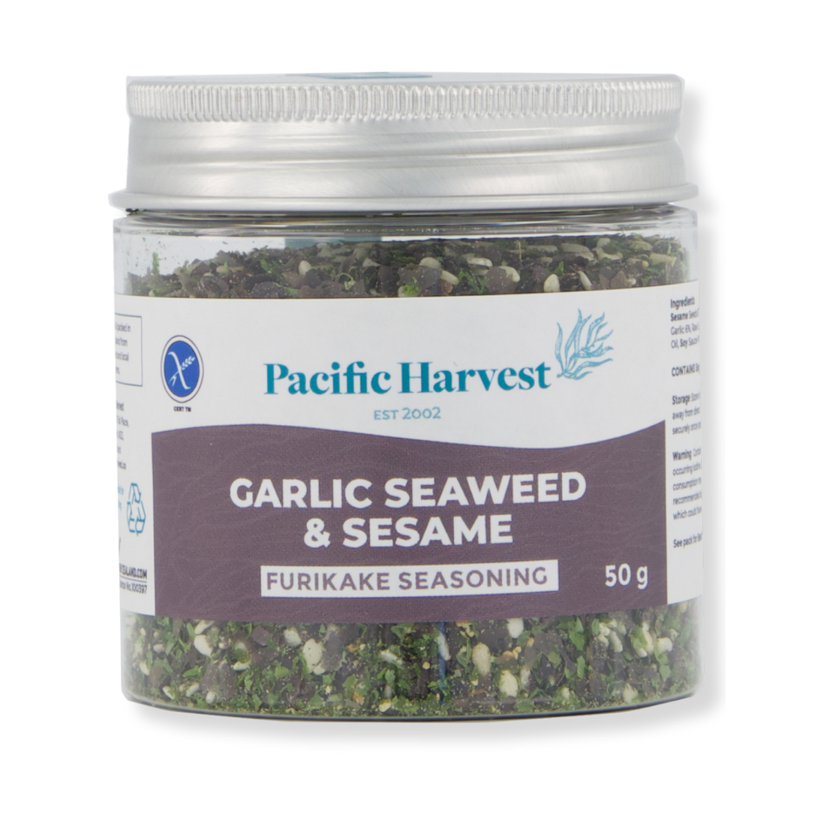 Pacific Harvest Garlic Seaweed & Sesame Seasoning 50g jar, front view