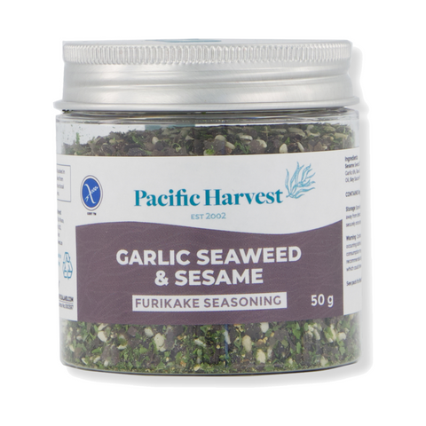Pacific Harvest Garlic Seaweed & Sesame Seasoning 50g jar, front view