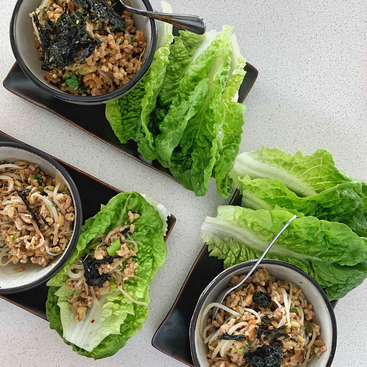 Serving suggestion: nori flakes sprinkled over lettuce cups