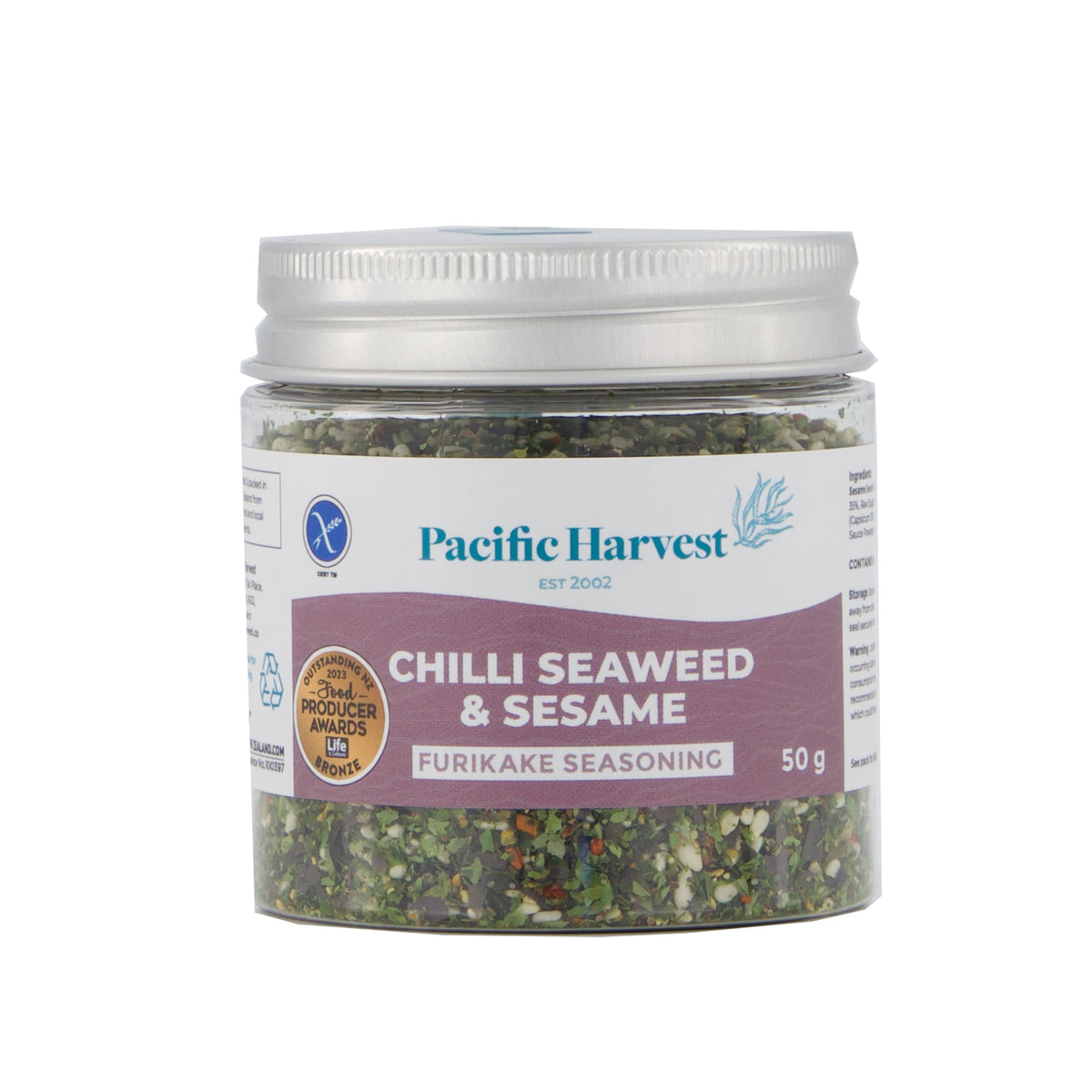 Pacific Harvest Chilli Seaweed & Sesame Seasoning 50g jar, front view
