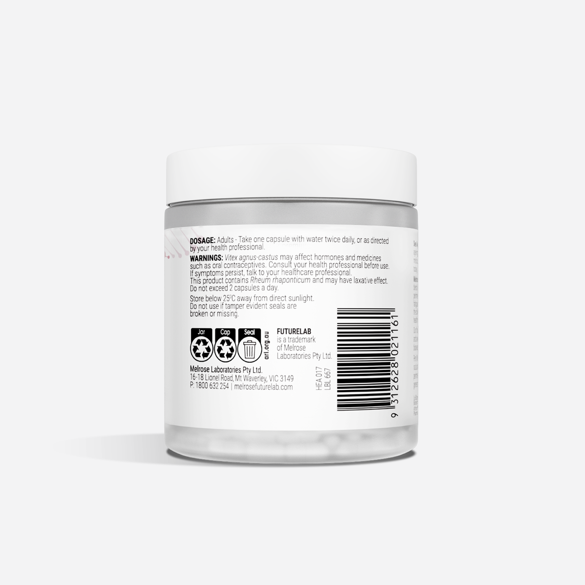 Melrose FutureLab Peri Meno Ultra Complex 60 Capsules back label