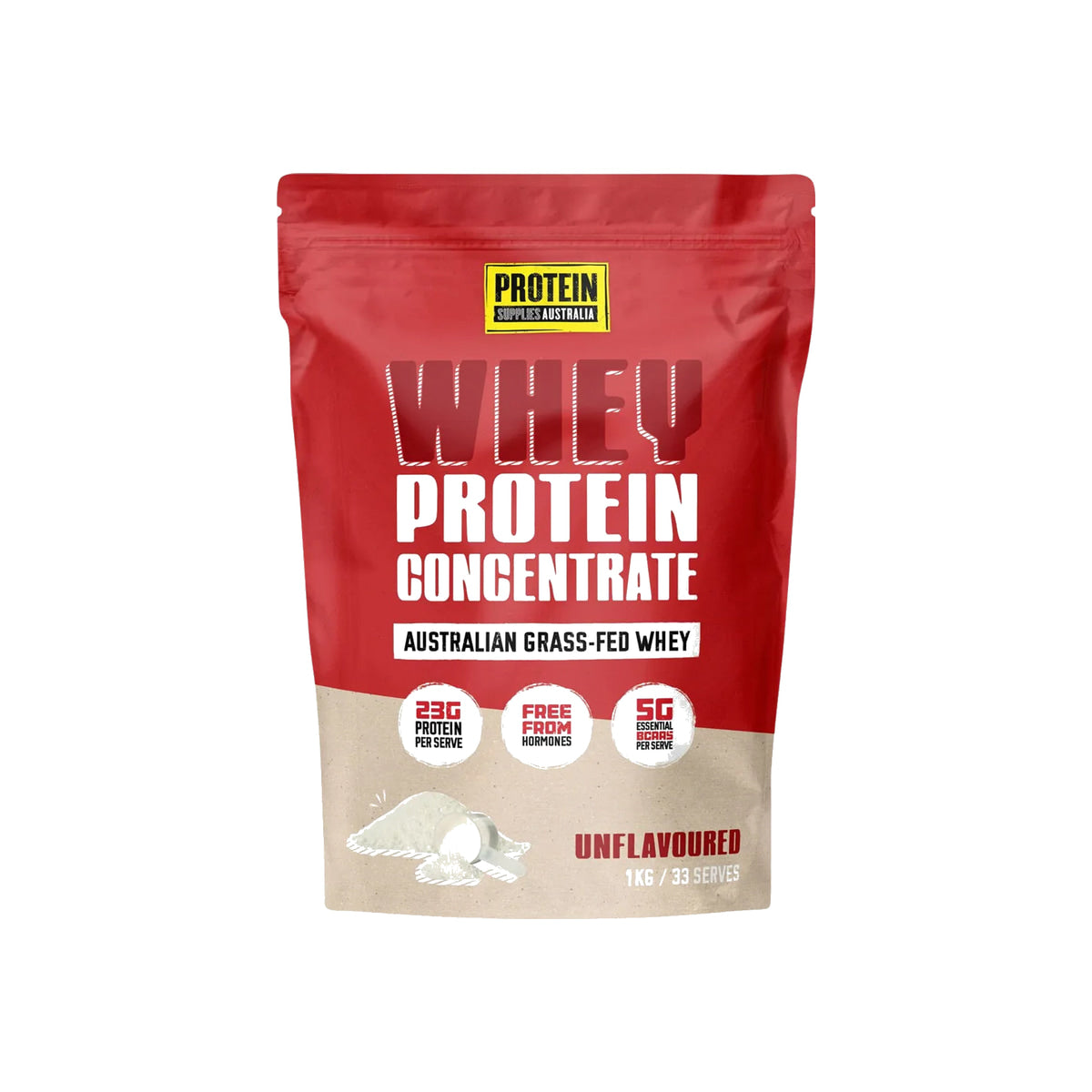 Protein Supplies Australia Australian Whey Protein 1kg Unflavoured packshot on white background