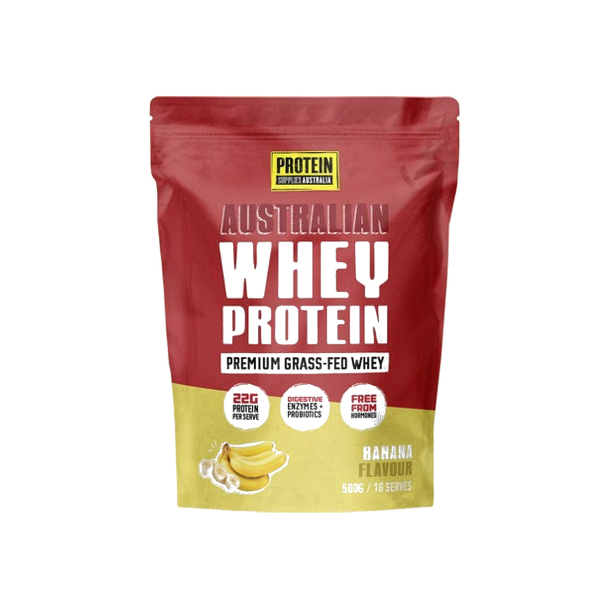 Protein Supplies Australia Australian Whey Protein 500g Banana packshot on white background