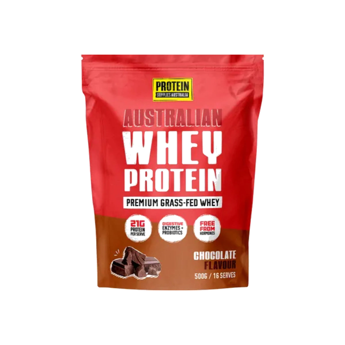 Protein Supplies Australia Australian Whey Protein 500g Chocolate packshot on white background