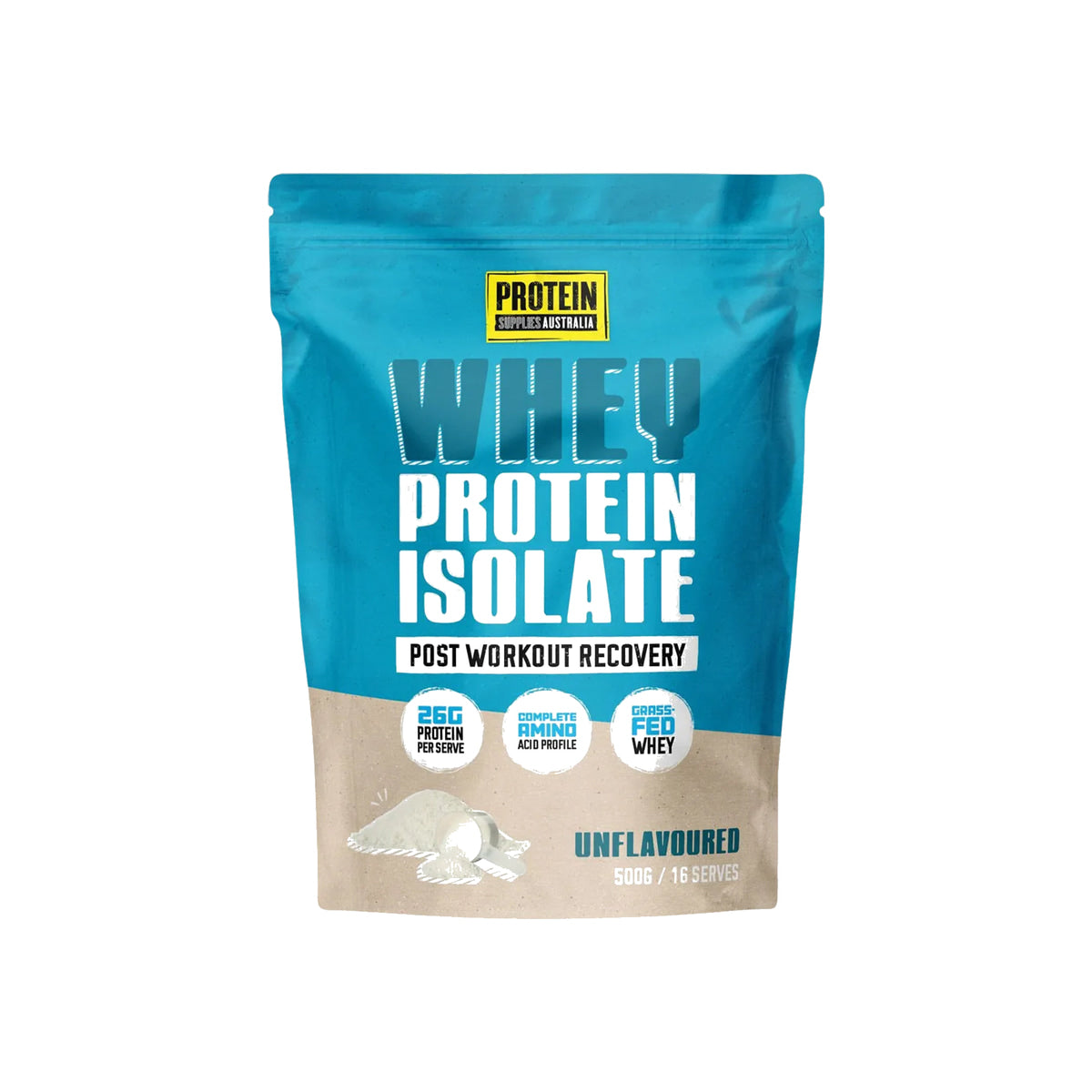 Protein Supplies Australia WPI Whey Protein Isolate 500g Unflavored packshot on white background