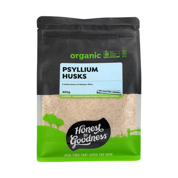 Honest to Goodness Organic Psyllium Husks 400g front pack on white background