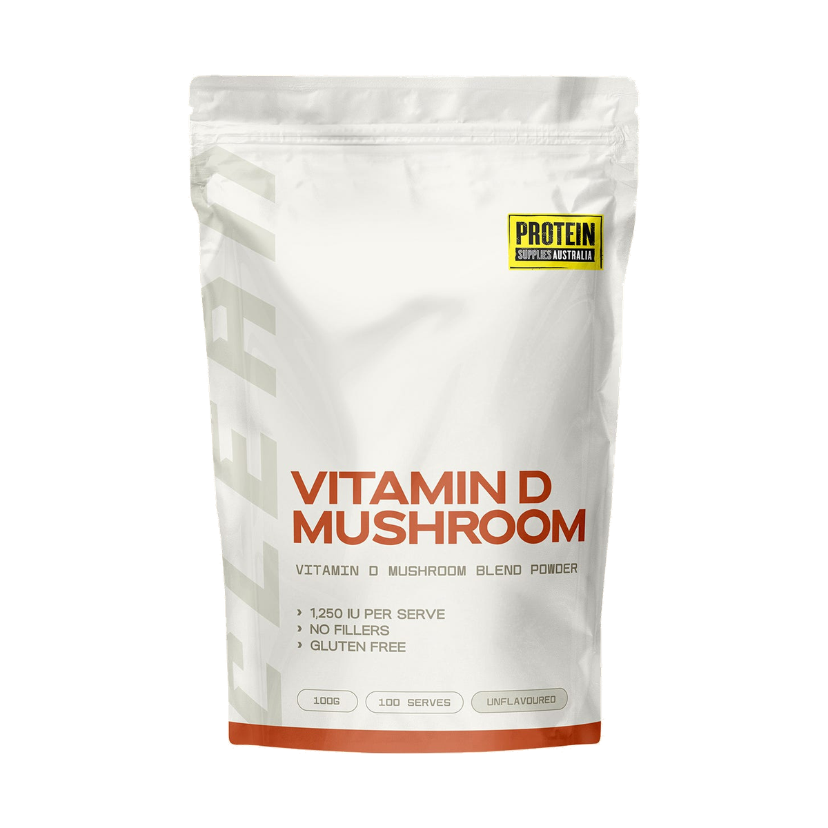 Protein Supplies Australia Vitamin D Mushroom Powder 100g front pack on white background