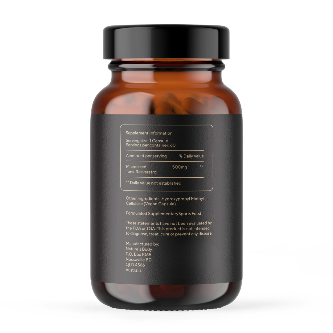 Nature's Body Trans-Resveratrol 500mg 60 Capsules back label
