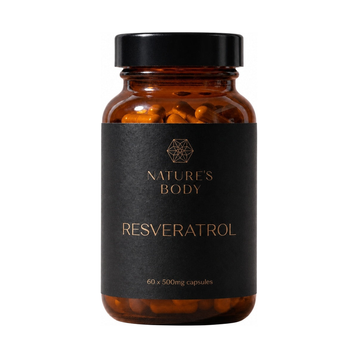Nature's Body Trans-Resveratrol 500mg 60 Capsules front pack on white background