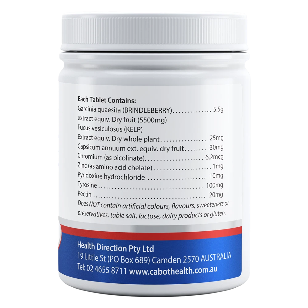 Cabot Health Metabocel 90 tablets rear label with ingredient panel