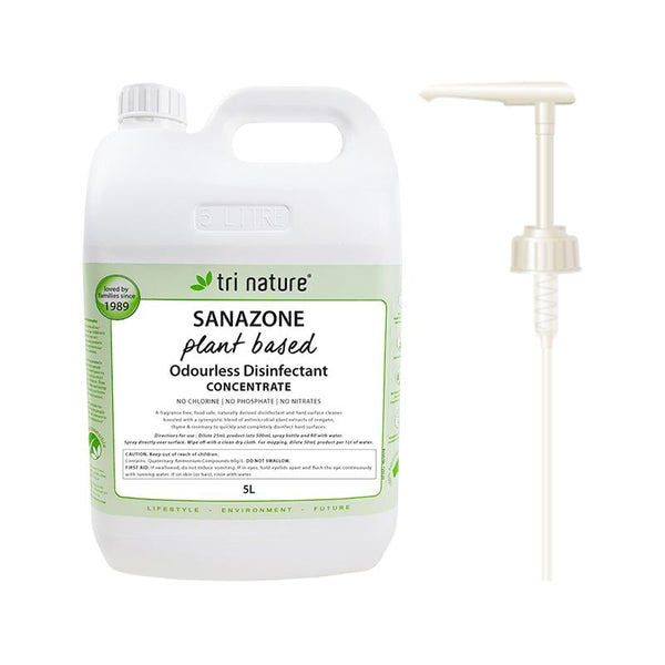 Tri Nature Sanazone Odourless Disinfectant Concentrate Bulk with pump 5L