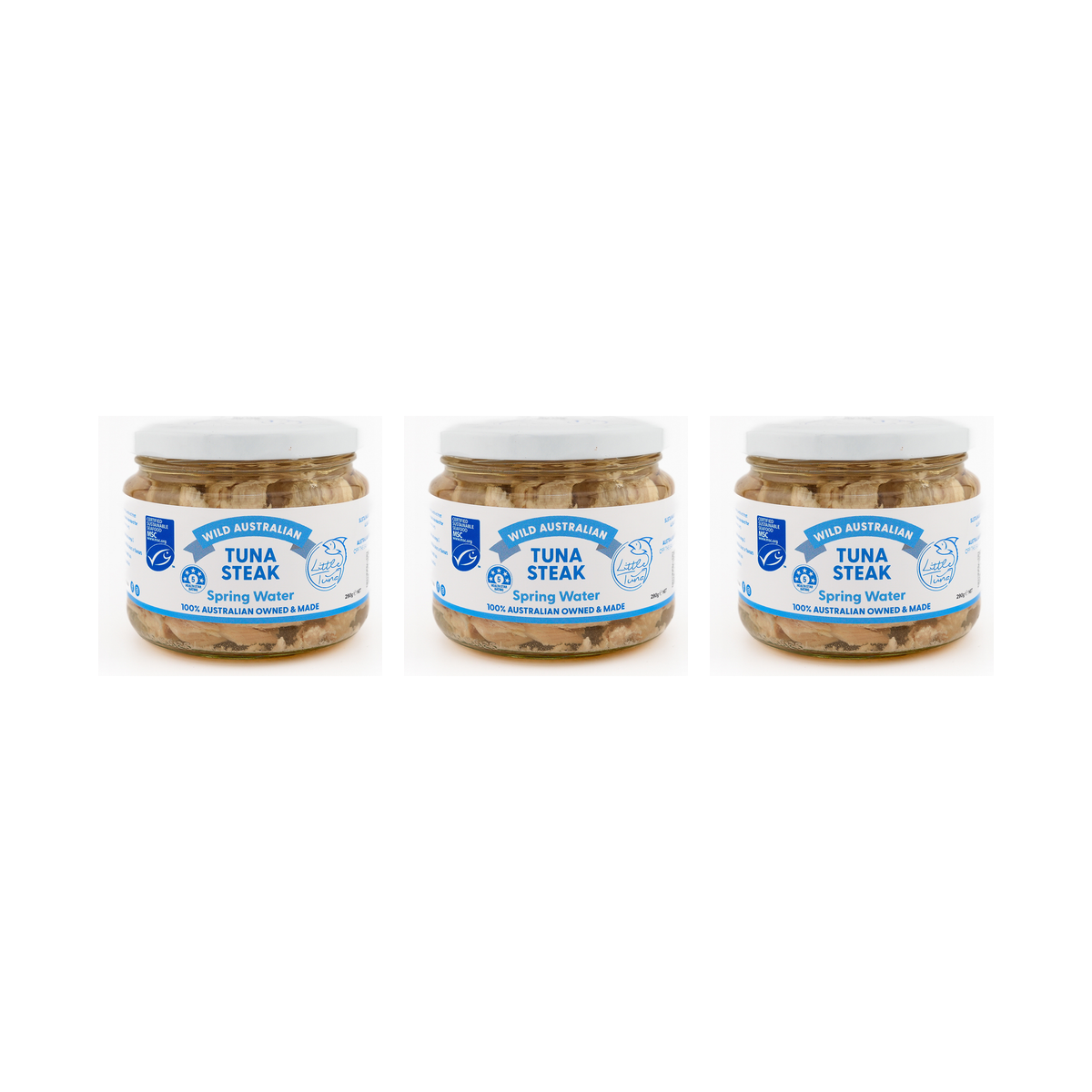Little Tuna Wild Australian Tuna Steak in Spring Water 290g — 3 matching jars
