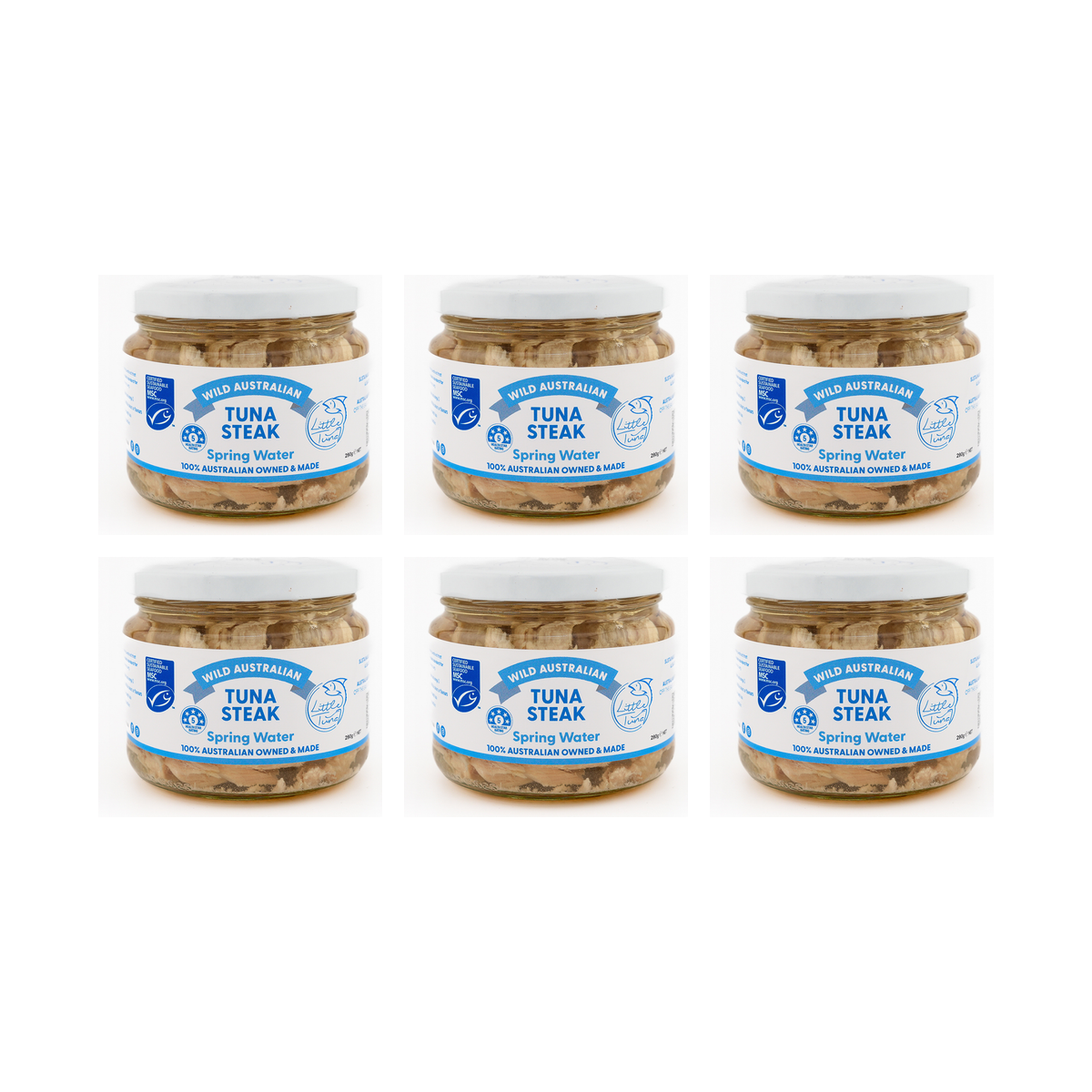 Little Tuna Wild Australian Tuna Steak in Spring Water 290g — 6 matching jars